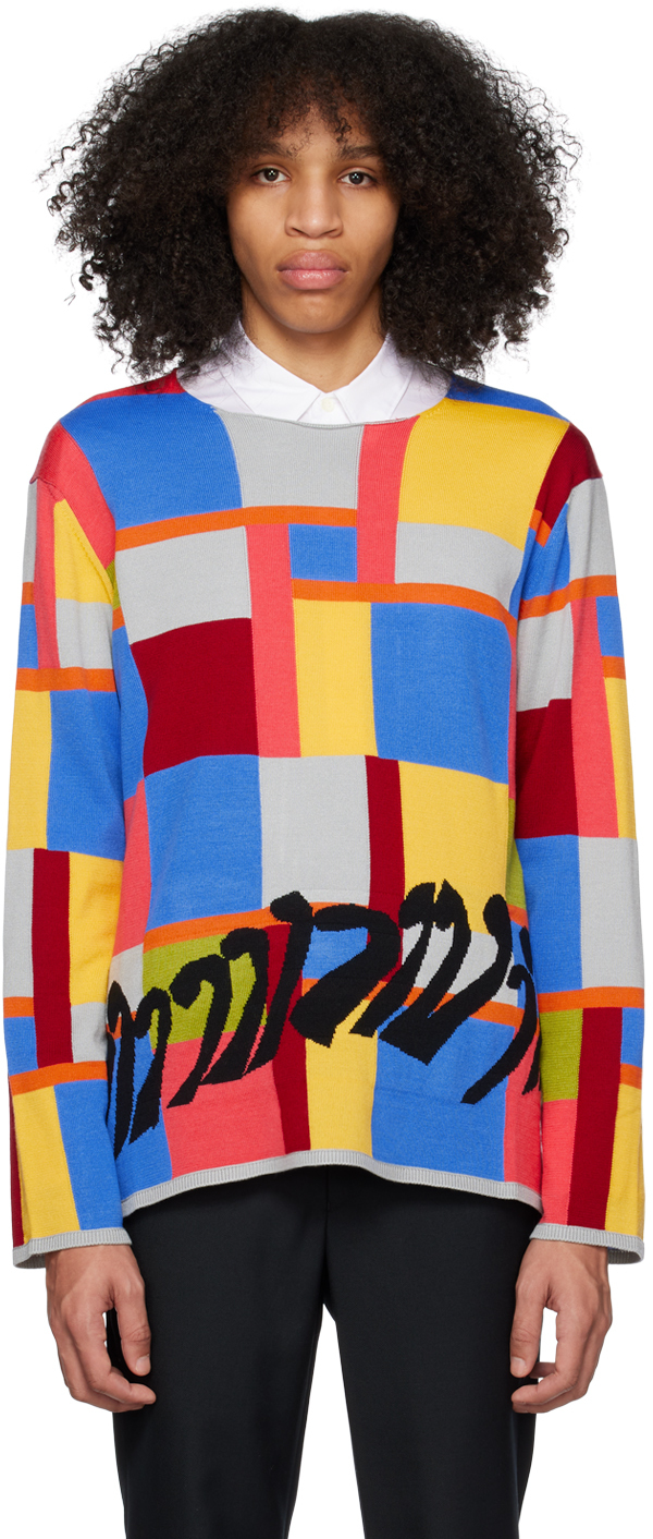 Comme Des Garçons Homme Deux Colour-block Intarsia-knit Jumper In Multicolour