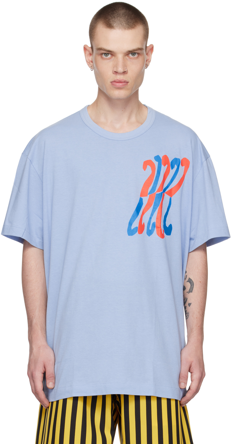 Shop Comme Des Garçons Homme Deux Blue Graphic T-shirt In 1 Blue