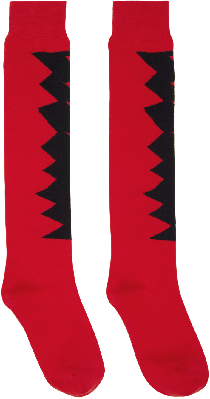 Comme Des Garçons Homme Deux Red Graphic Socks In 2 Red | ModeSens