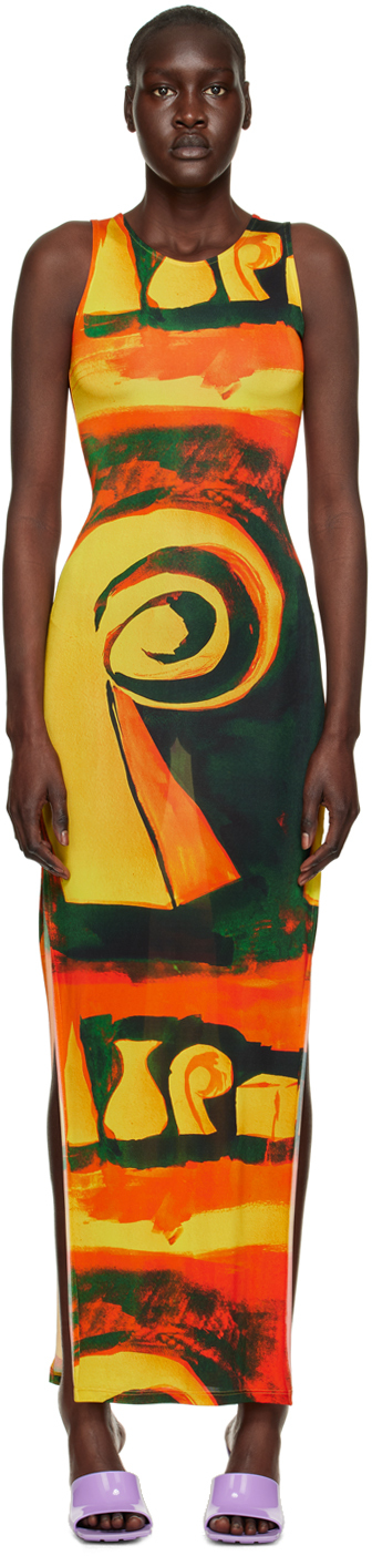 Louisa Ballou Sea Breeze Printed Stretch-jersey Maxi Dress In Checkmate Yellow