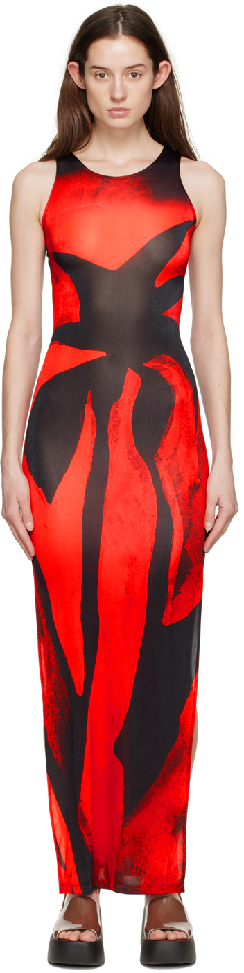 Louisa Ballou Sea Breeze Printed Stretch-jersey Maxi Dress In Red