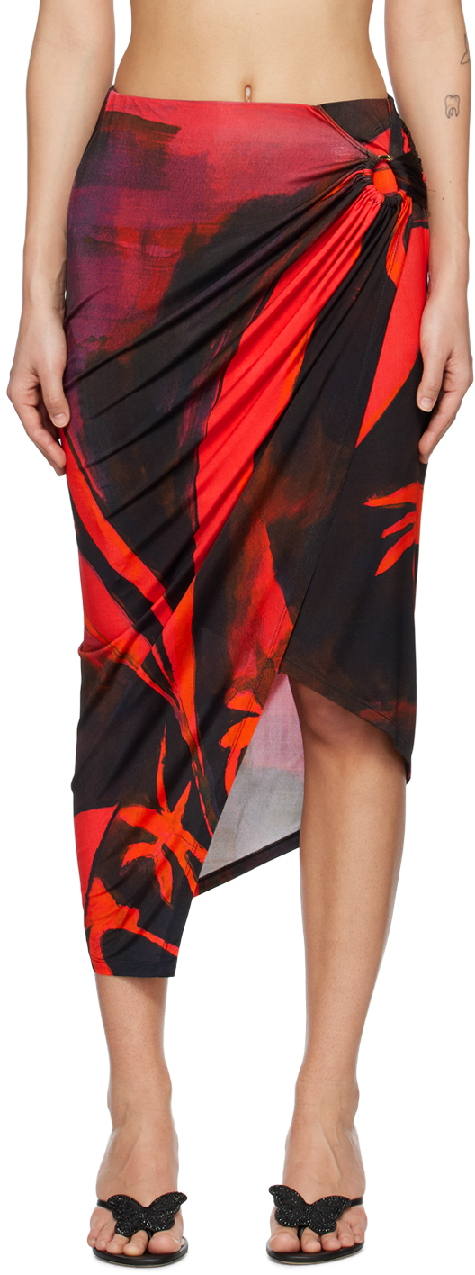 Louisa Ballou Coastline Queen-print Asymmetric Midi Skirt In Multicolore
