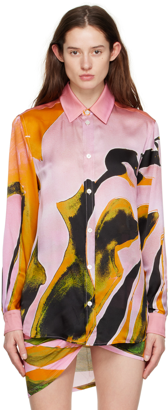 Louisa Ballou Classic Printed Silk Shirt In Pink