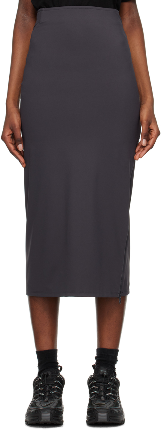 Post Archive Faction (paf) Gray Zip Midi Skirt In Charcoal