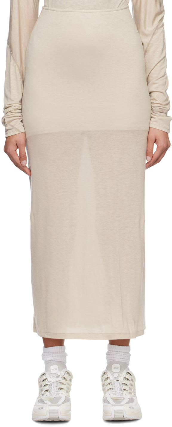 Post Archive Faction (paf) Off-white & Gray Paneled Midi Skirt In Warm Grey