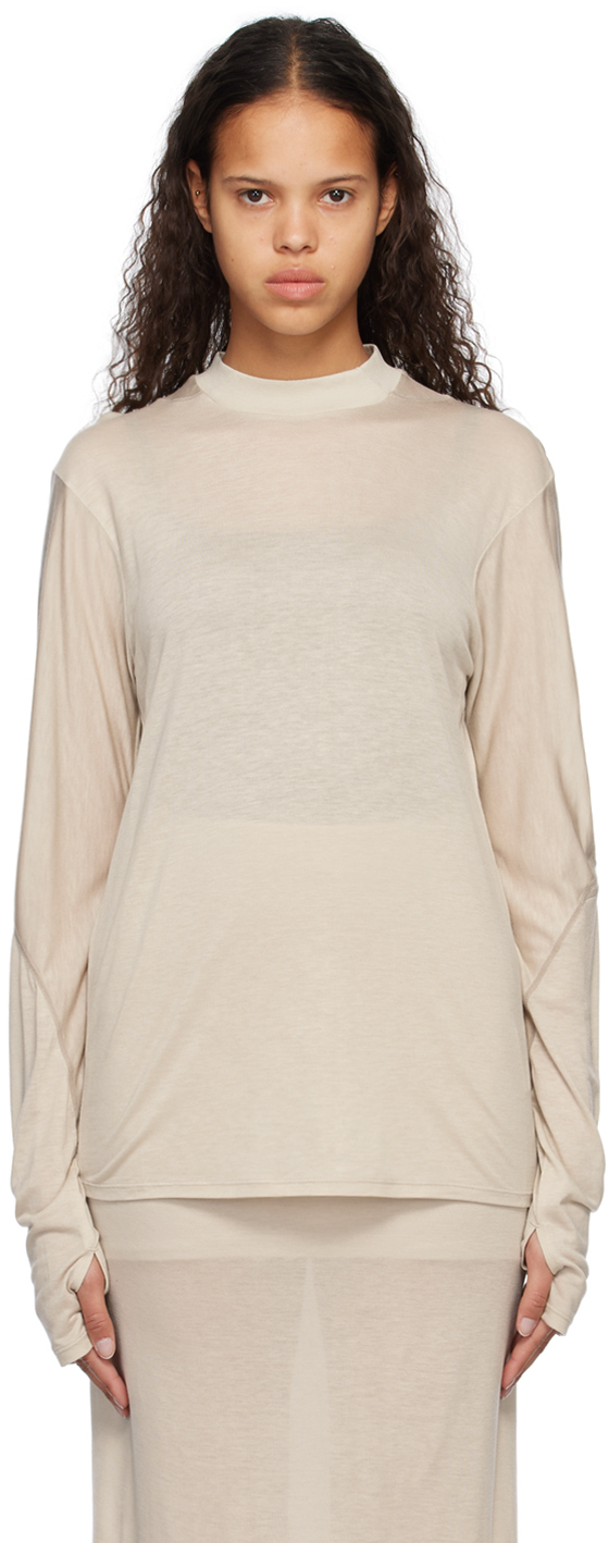 Post Archive Faction (paf) Beige Paneled Long Sleeve T-shirt In Warm Grey