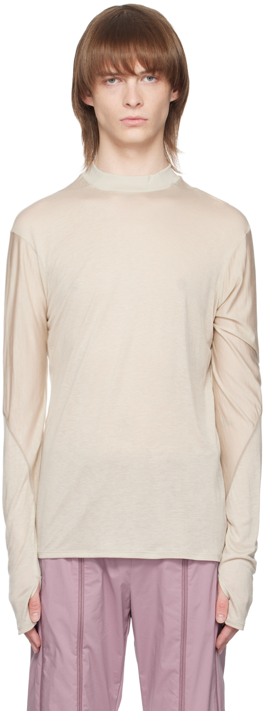 Post Archive Faction (paf) Beige Paneled Long Sleeve T-shirt In Warm Grey