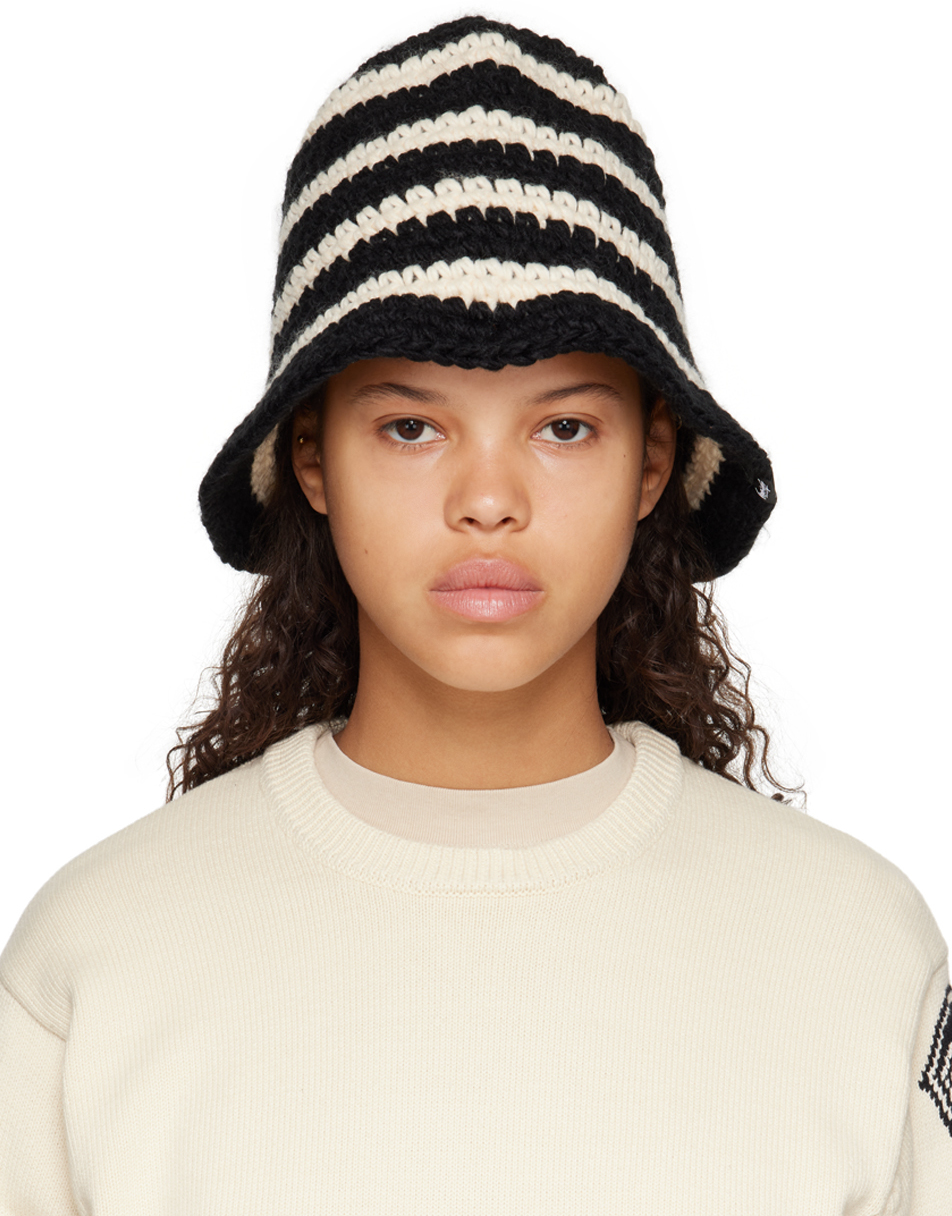 魅了 Stussy SWIRL KNIT BUCKET HAT Black White agapeeurope.org