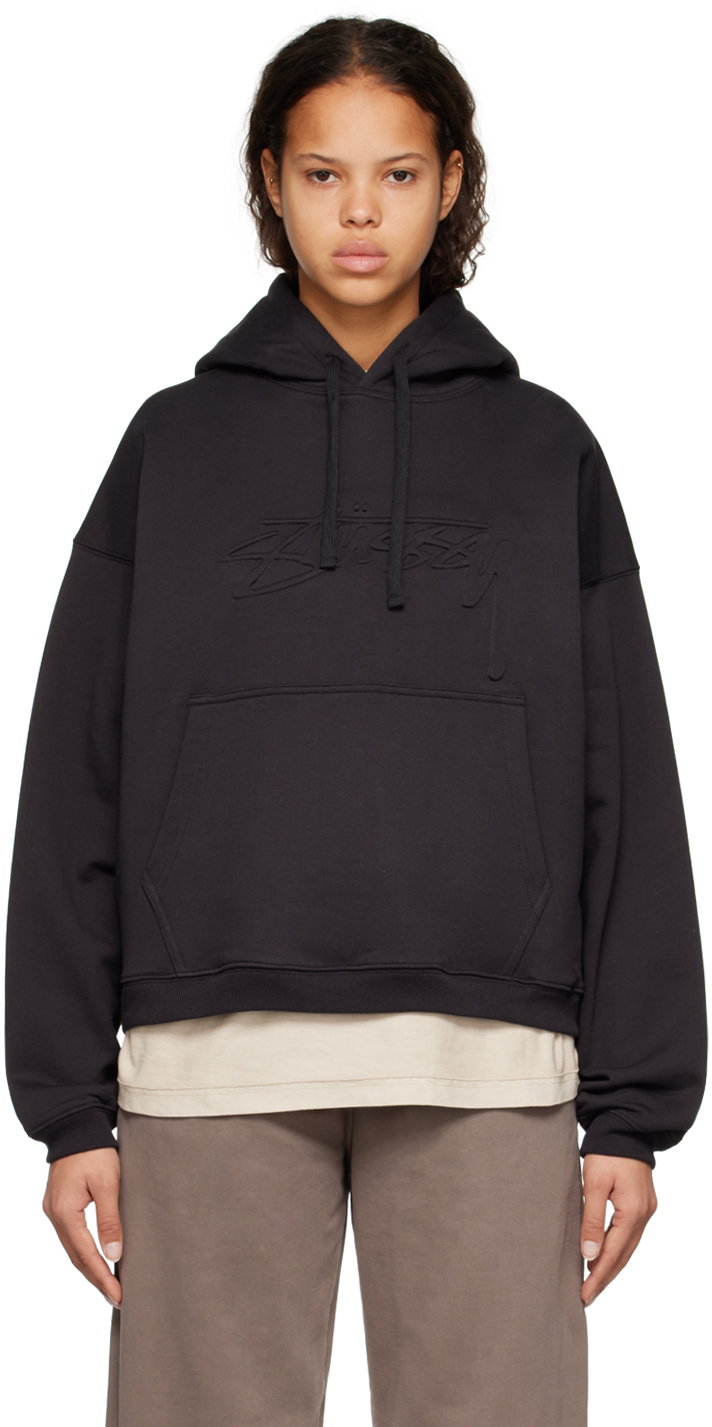 Stussy Black Relaxed Oversized Hoodie | ModeSens