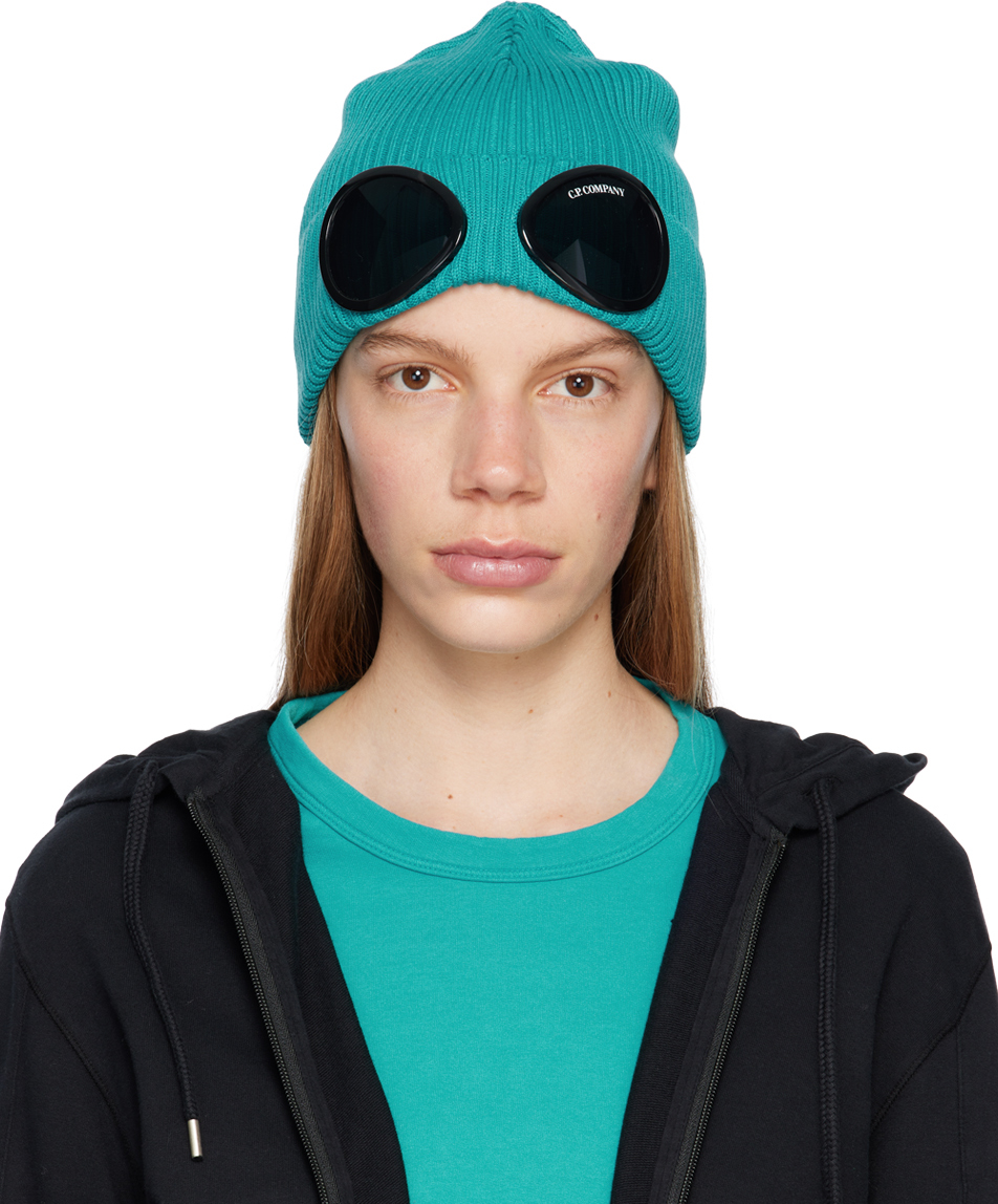 C.p. Company Blue Goggle Beanie In 825 Tile Blue