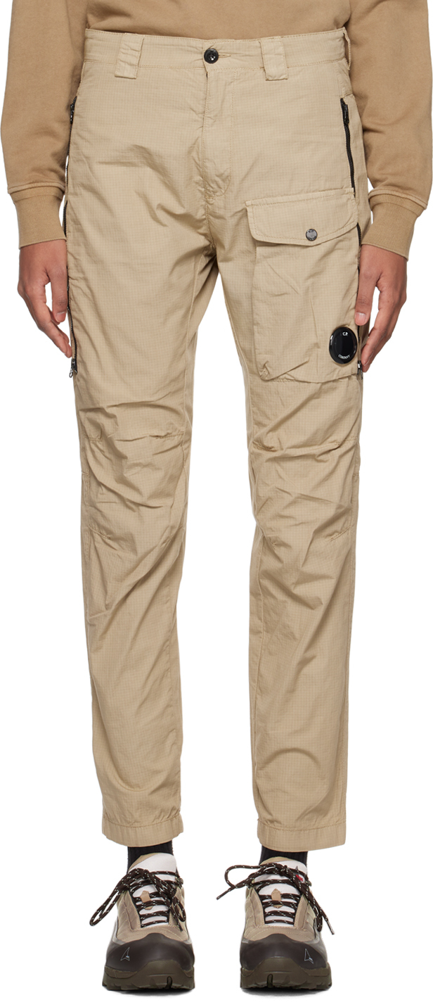C.p. Company Beige Garment-dyed Trousers In 330 Cobblestone