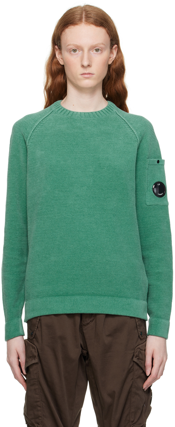 C.p. Company Green Crewneck Jumper In 673 Frosty Spruce