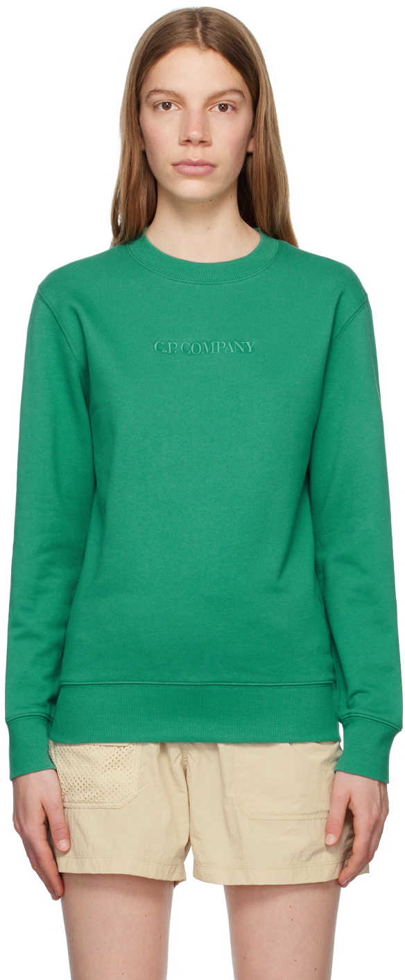 C.p. Company Green Embroidered Sweatshirt In 673 Frosty Spruce