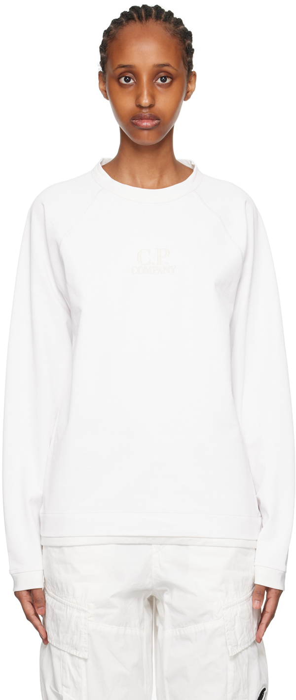 C.p. Company White Embroidered Sweatshirt In 103 Gauze White