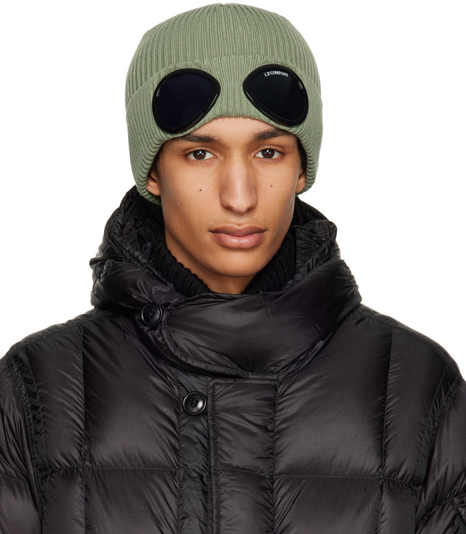 C.p. Company Goggle Ribbed Cotton Beanie In Khaki | ModeSens