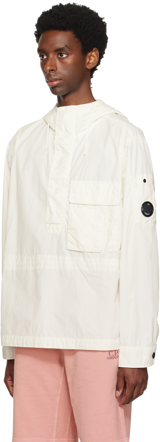 C.p. Company Cp Company Mens Gauze White Flatt Nylon Lens-detail Relaxed-fit Hooded Shell Jacket In 103 Gauze White