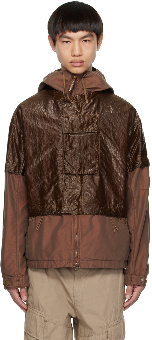 C.p. Company Brown Hooded Jacket In 339 Lead Gray