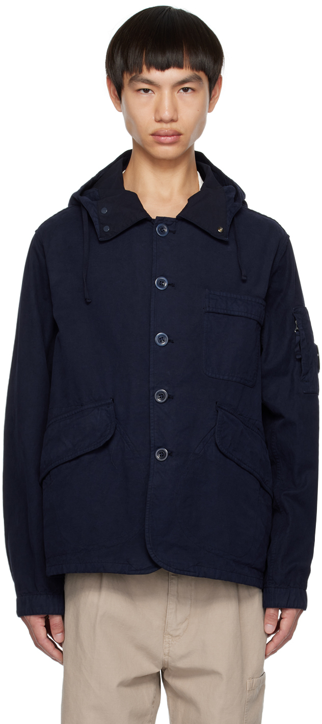 C.p. Company Hooded Button-fastening Cotton Jacket In Blue