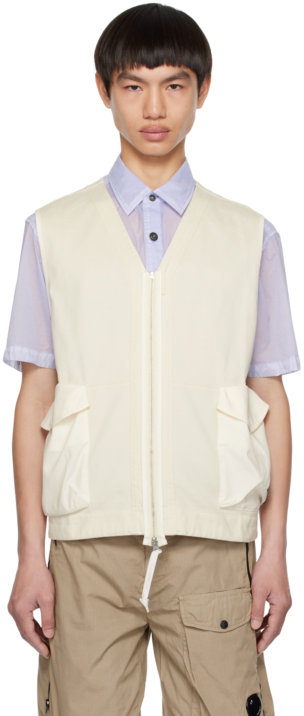 C.p. Company White Zip Vest In 103 Gauze White