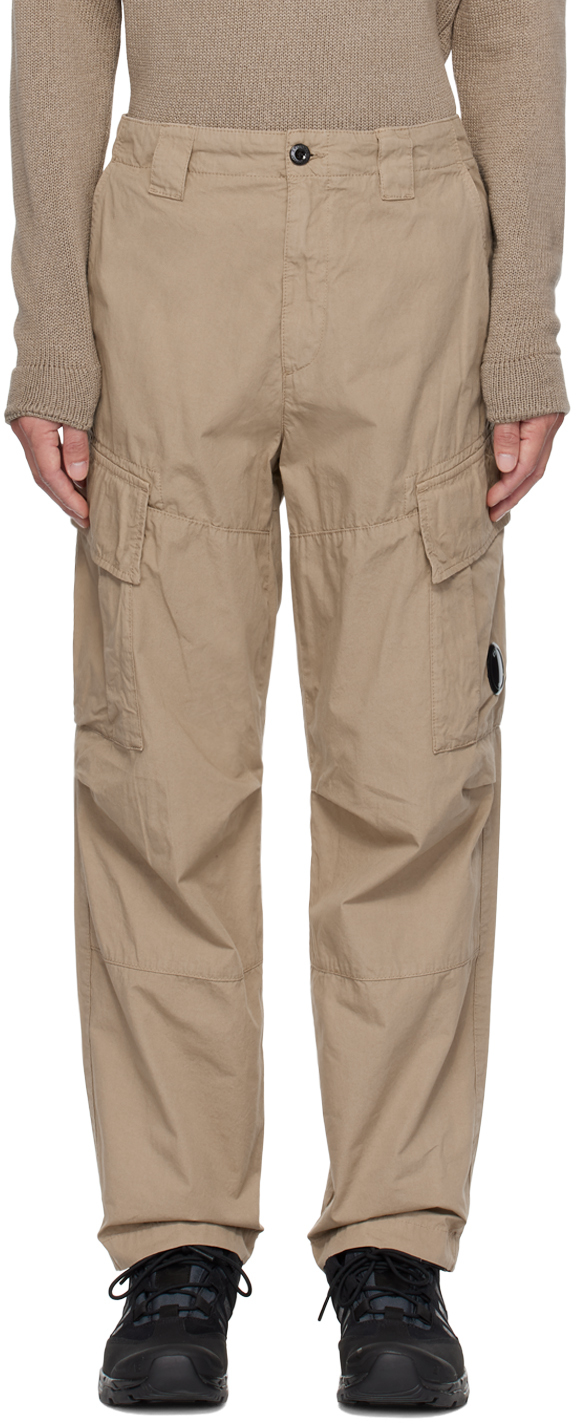 C.p. Company Beige Garment-dyed Cargo Pants In Green
