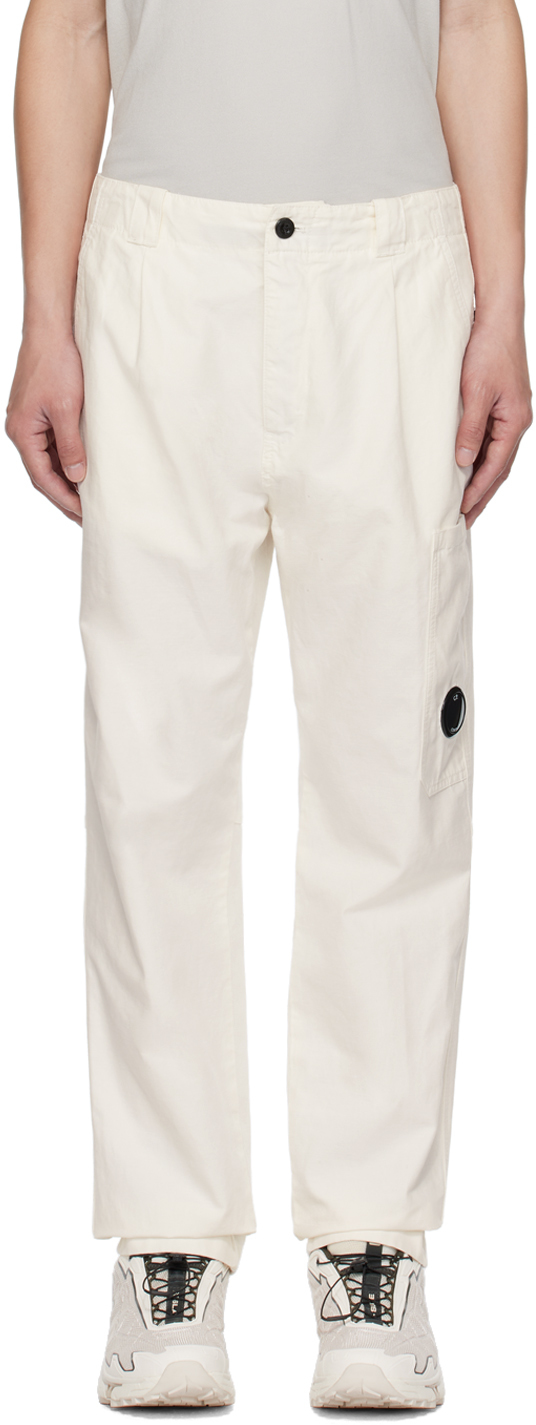 C.p. Company White Garment-dyed Cargo Pants In 103 Gauze White