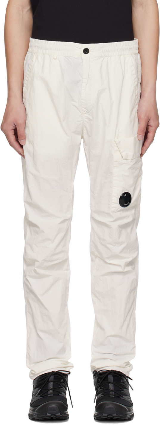 C.p. Company White Garment-dyed Sweatpants In 103 Gauze White