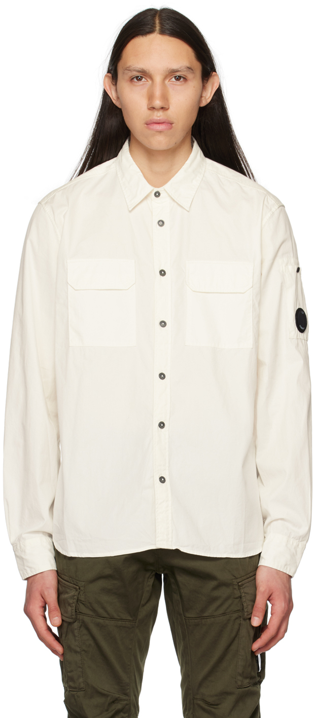 Shop C.p. Company White Flap Pocket Shirt In 103 Gauze White