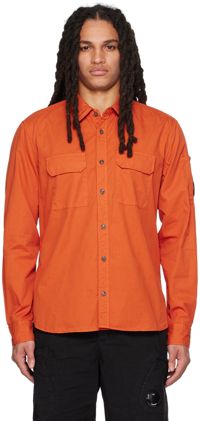 C.p. Company Orange Garment-dyed Shirt In 439 Harvest Pumpkin