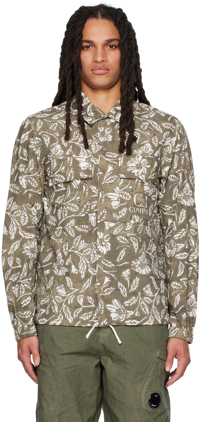 Shop C.p. Company Khaki Floral Shirt In 339 Lead Gray