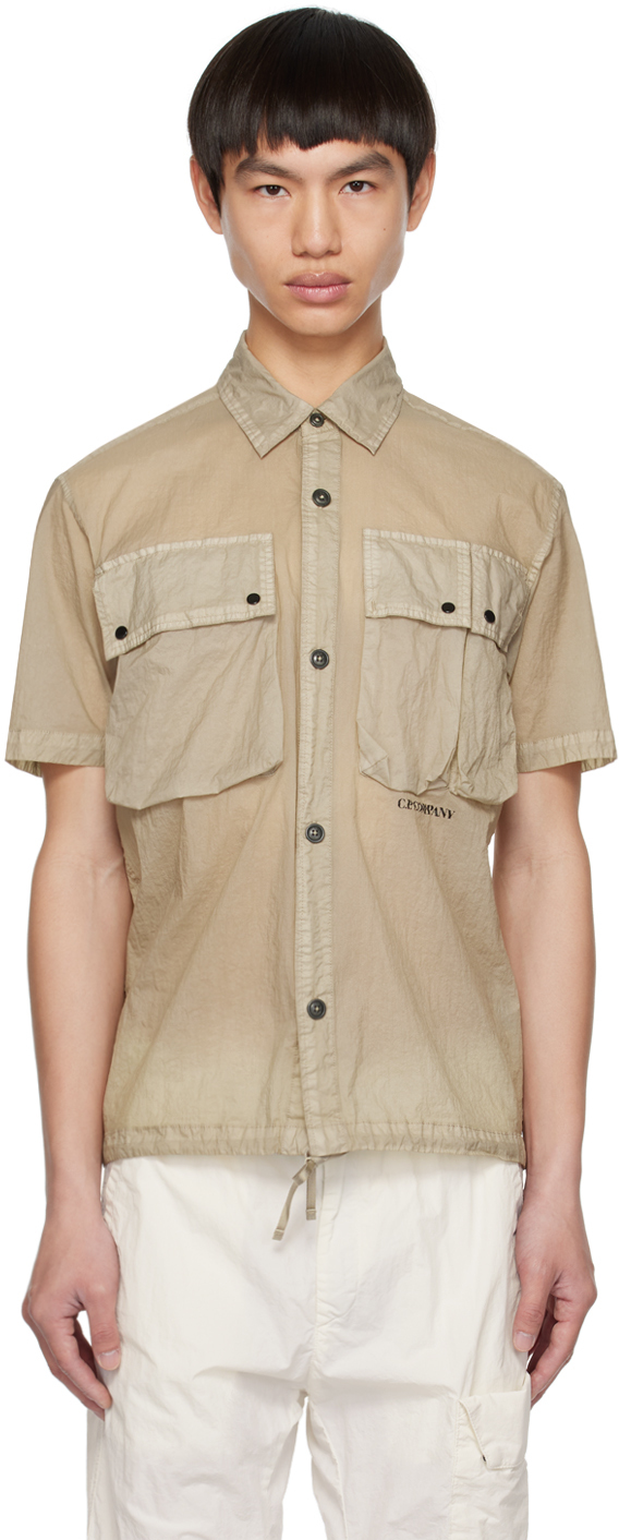 C.p. Company Light Microweave Laminated Shirt In Beige