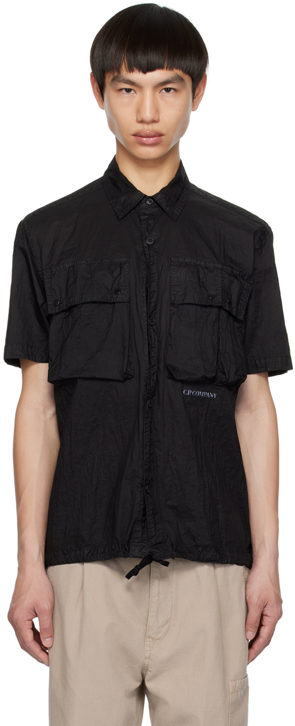 C.p. Company Light Microweave Laminated Shirt In Black