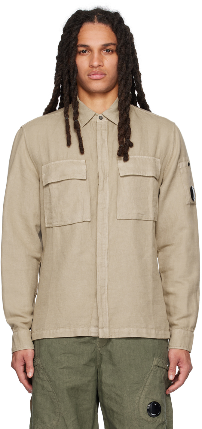 C.p. Company Beige Garment-dyed Shirt In 330 Cobblestone