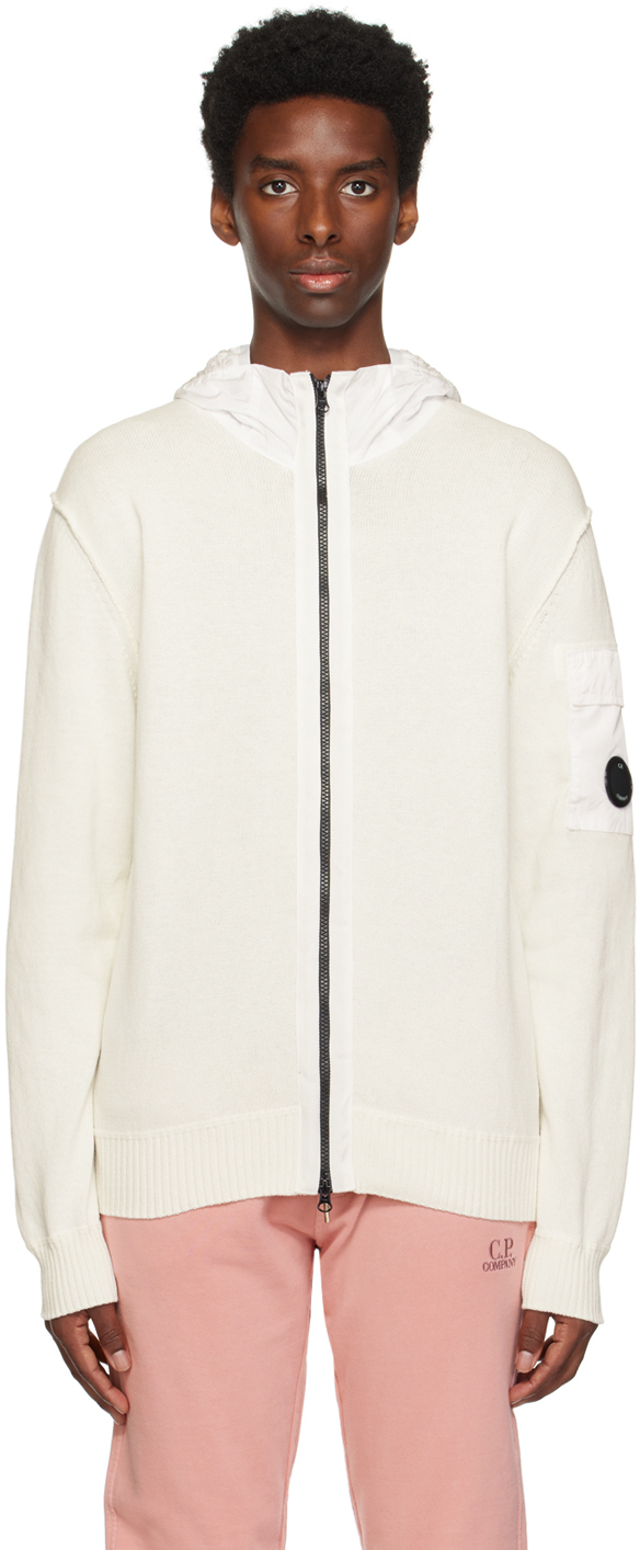 C.p. Company Lens-detail Zip-up Hoodie In Weiss