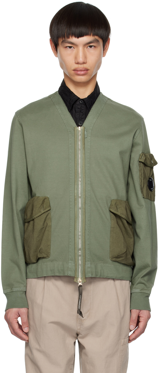 C.p. Company Khaki Zip Sweatshirt In 648 Bronze Green
