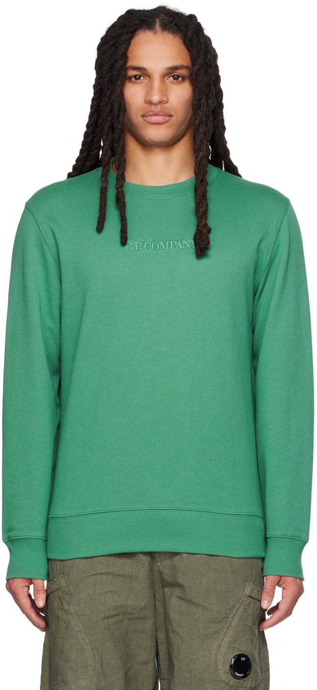 C.p. Company Green Embroidered Sweatshirt In 673 Frosty Spruce