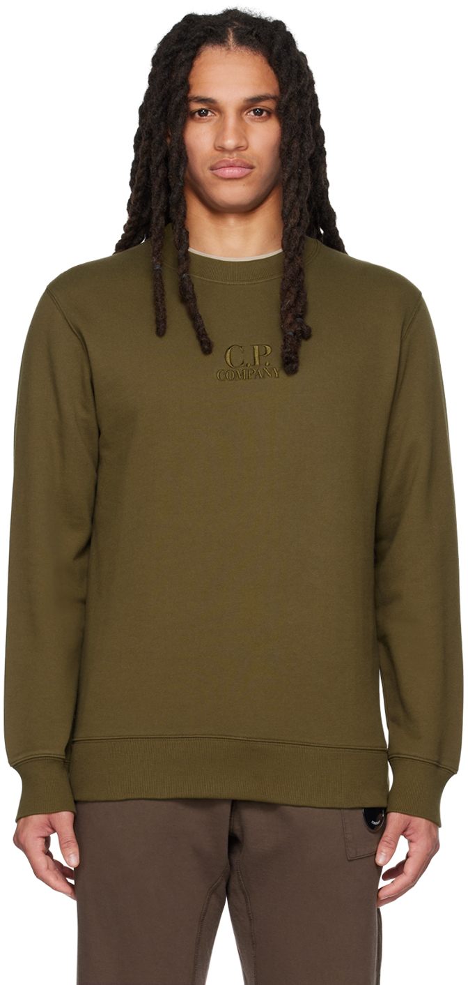 Shop C.p. Company Khaki Embroidered Sweatshirt In 683 Ivy Green