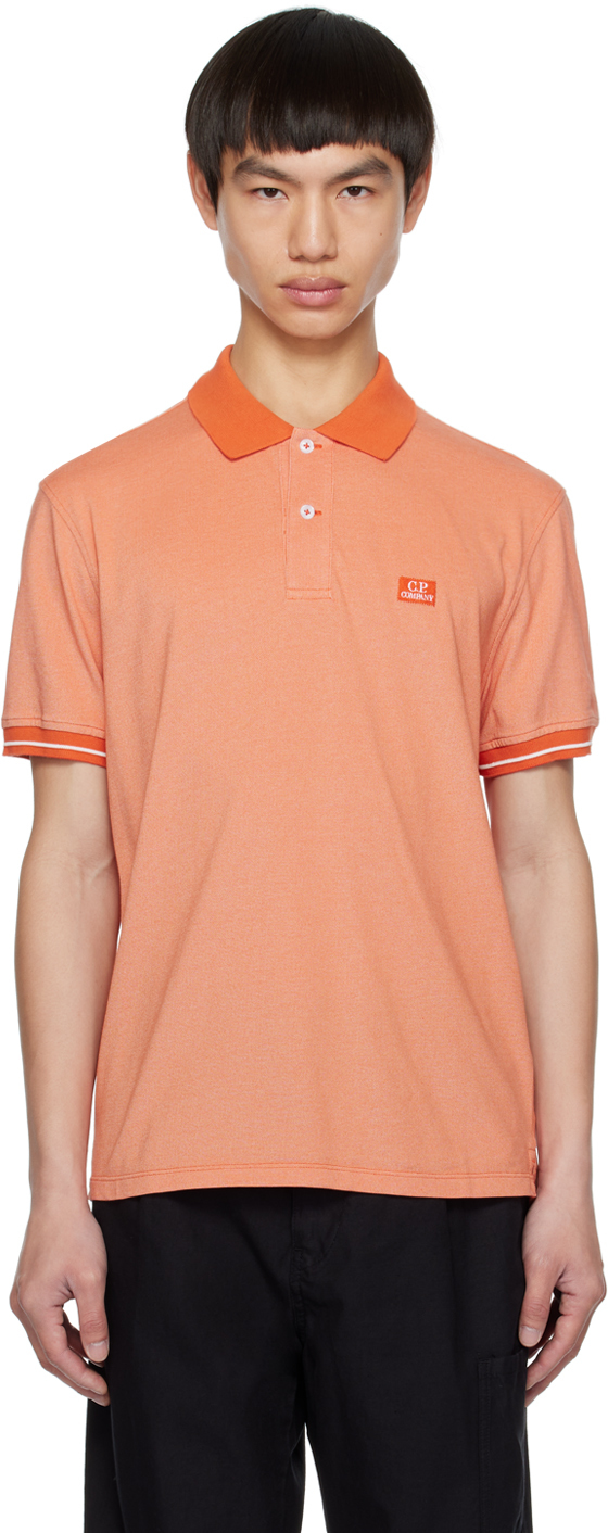 C.p. Company Embroidered-logo Cotton Polo Shirt In Orange