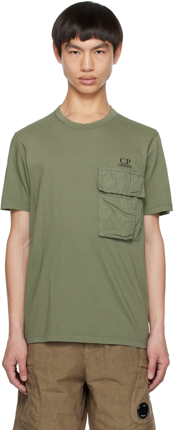 C.p. Company Logo-print Cargo-pocket T-shirt In Green