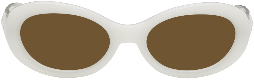 Dries Van Noten White Linda Farrow Edition Oval Sunglasses In White/silver/brown Mirror