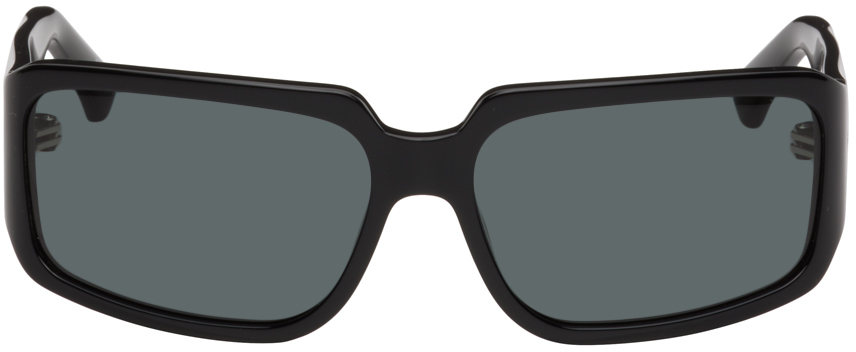Dries Van Noten Black Rectangle Sunglasses In Black/ Silver/ Grey