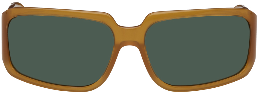 Dries Van Noten Orange Linda Farrow Edition Square Sunglasses In Orange/ Silver/ Brow