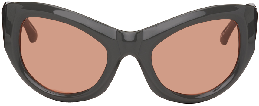Dries Van Noten Ssense Exclusive Gray Linda Farrow Edition Goggle Sunglasses In Grey/silver/orange