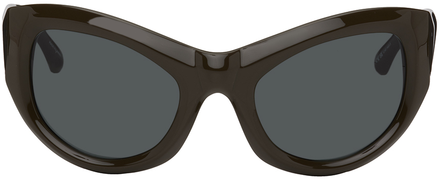 Dries Van Noten Ssense Exclusive Brown Linda Farrow Edition Goggle Sunglasses In Brown/silver/solid