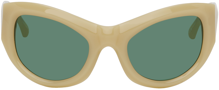 Dries Van Noten Ssense Exclusive Beige Linda Farrow Edition Goggle Sunglasses In Beige/antique Gold