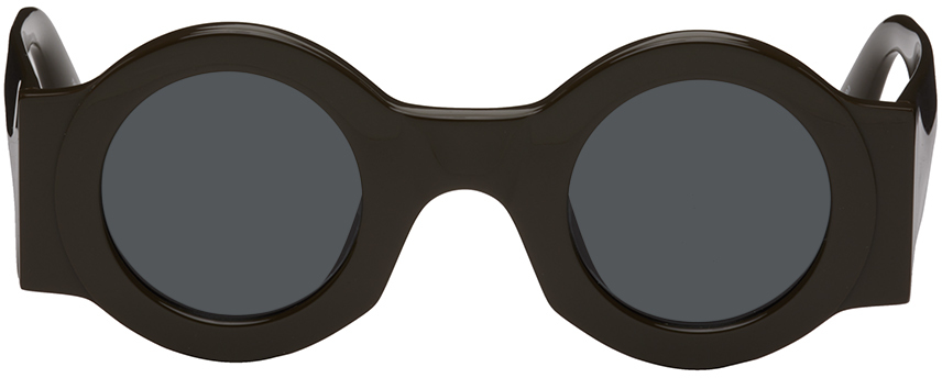 Dries Van Noten Ssense Exclusive Brown Linda Farrow Edition Circle Sunglasses In Brown/silver/grey