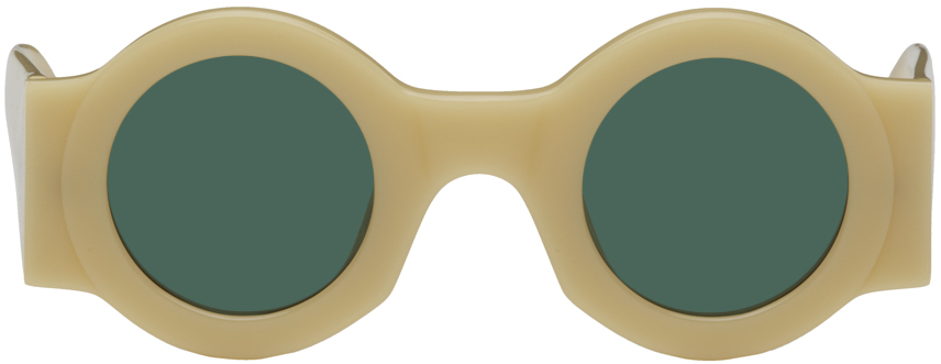 Dries Van Noten Ssense Exclusive Yellow Linda Farrow Edition Round Sunglasses In Beige/antique Gold