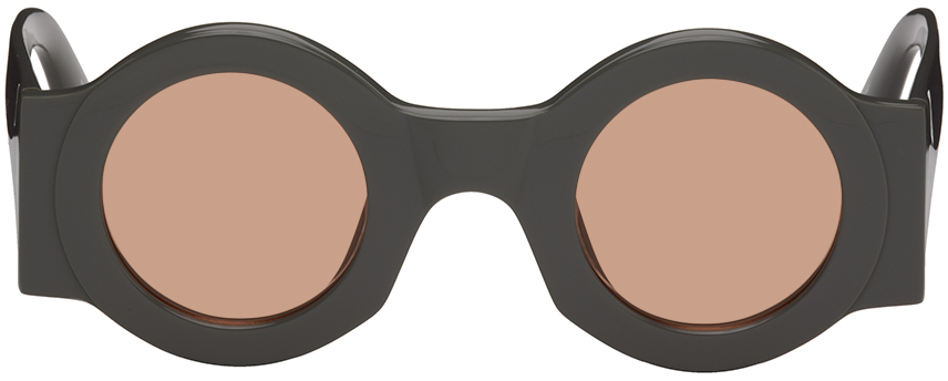 Dries Van Noten Ssense Exclusive Gray Linda Farrow Edition Circle Sunglasses In Grey/silver/orange