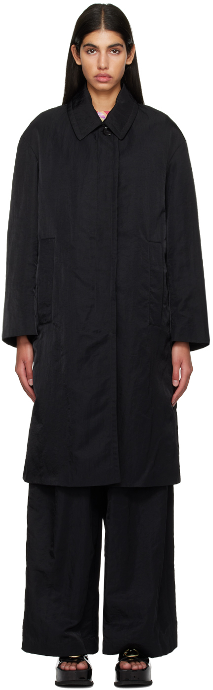 Dries Van Noten: Black Crinkled Coat | SSENSE