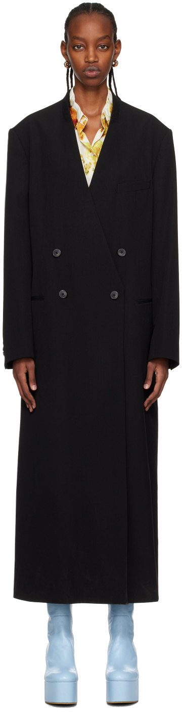 Dries Van Noten Black Collarless Coat In 900 Black