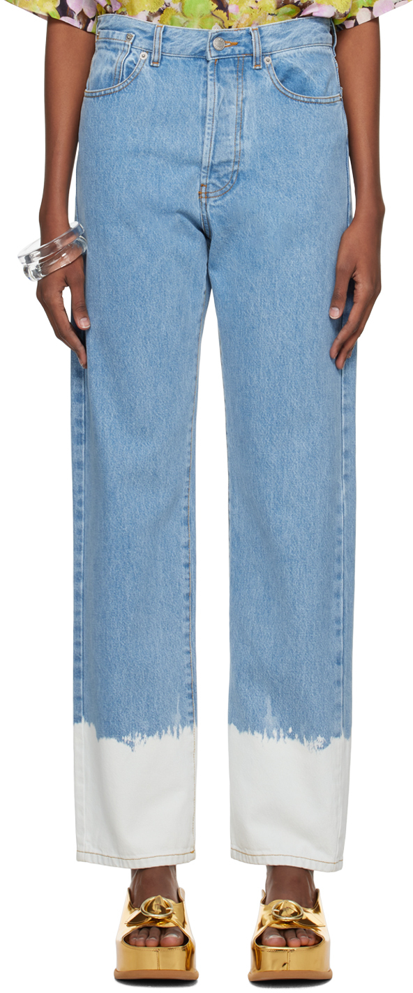 Dries Van Noten Ssense Exclusive Blue Piscos Jeans In Blue/white